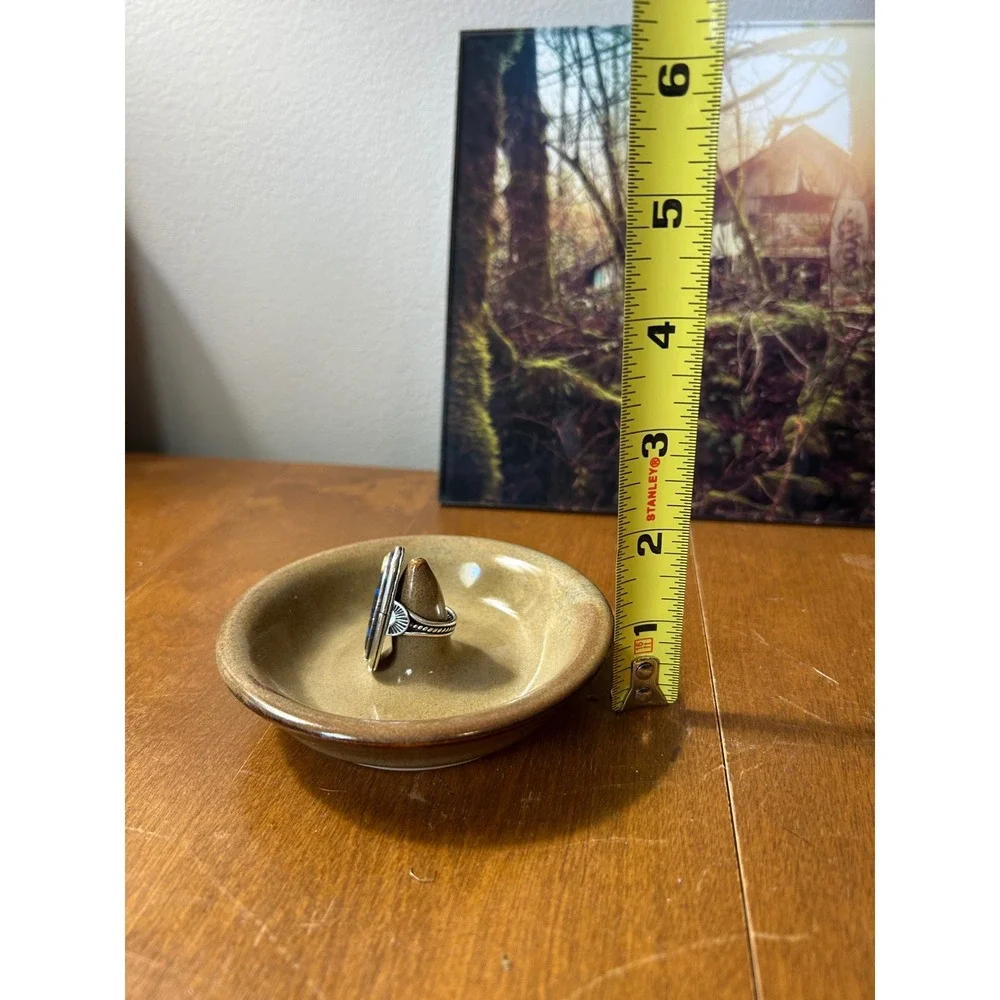 Handmade Studio Pottery Ring Holder Dish Tan Brown Glazed Ceramic Signed S Mark